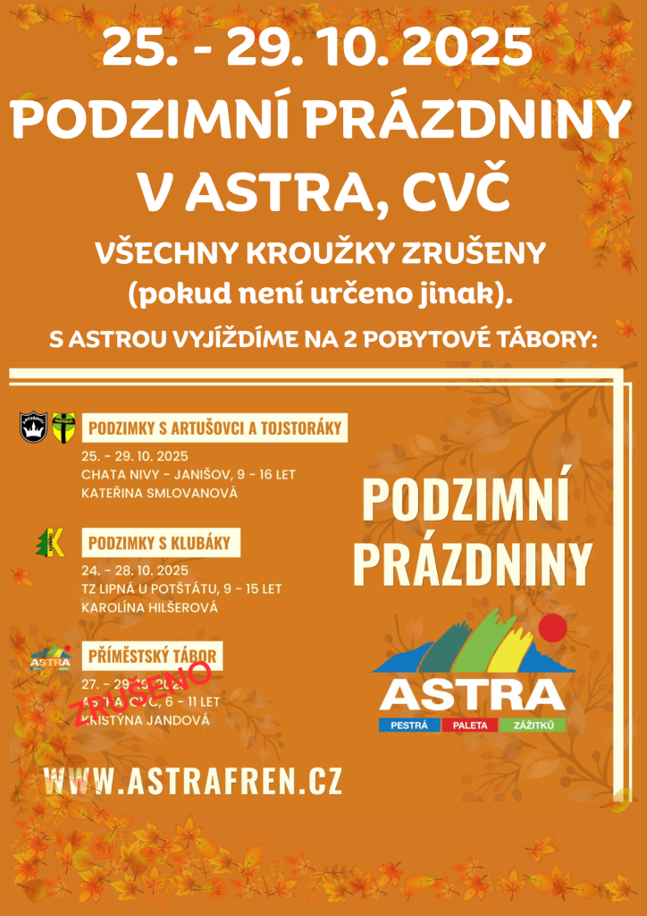 Podzimní prázdniny v ASTRA, CVČ