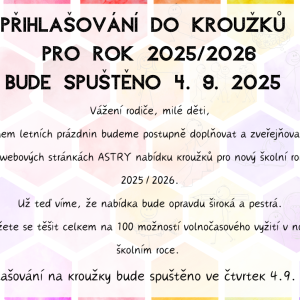 Přihlašování do kroužku pro nový školní rok 2025/2026