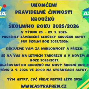 Pravidelná činnost kroužků ukončena k 29. 5. 2026
